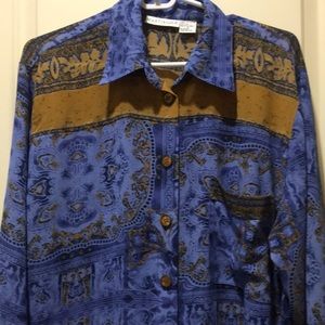 Martinique women Button Down sheer long sleeves western print shirt size 12